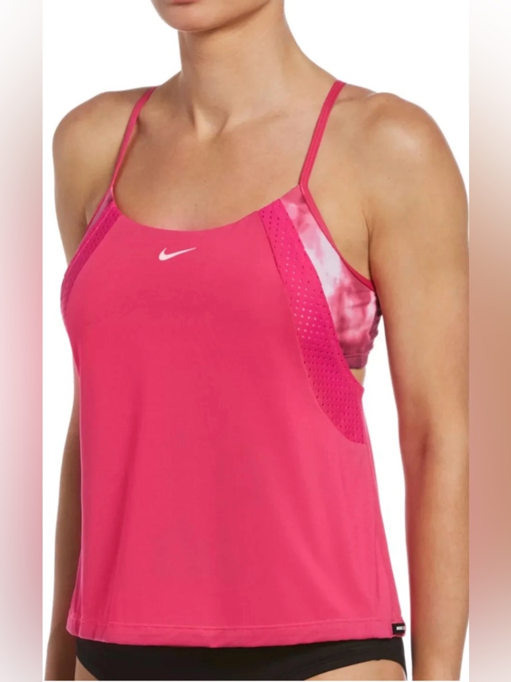 Nike Swim layered racerback tankini top - hot pink - tye dye- med